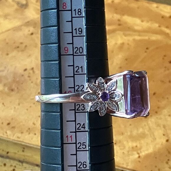 Natural Rose De France Amethyst Sterling Silver Cocktail Ring Size 10 - Picture 8 of 9